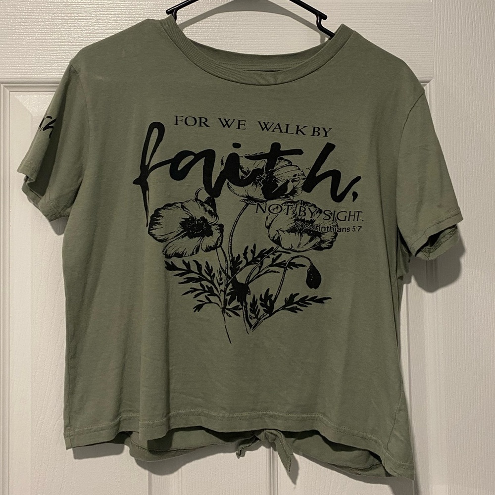 Olive Green Faith Graphic Crop Tee